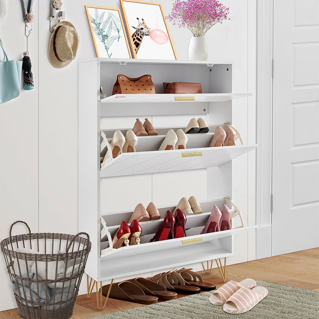 Shoe Cabinet With 3 Flip Drawers, Shoe Storage Cabinet For Entryway, Free Standing Shoe Storage Organizer For Heels, Boots, Slippers In Hallway, Living Room