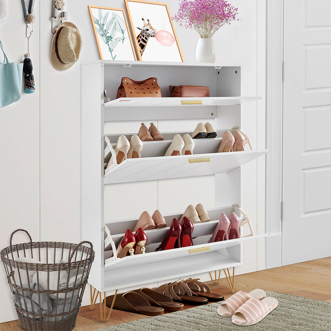 Shoe Cabinet With 3 Flip Drawers, Shoe Storage Cabinet For Entryway, Free Standing Shoe Storage Organizer For Heels, Boots, Slippers In Hallway, Living Room