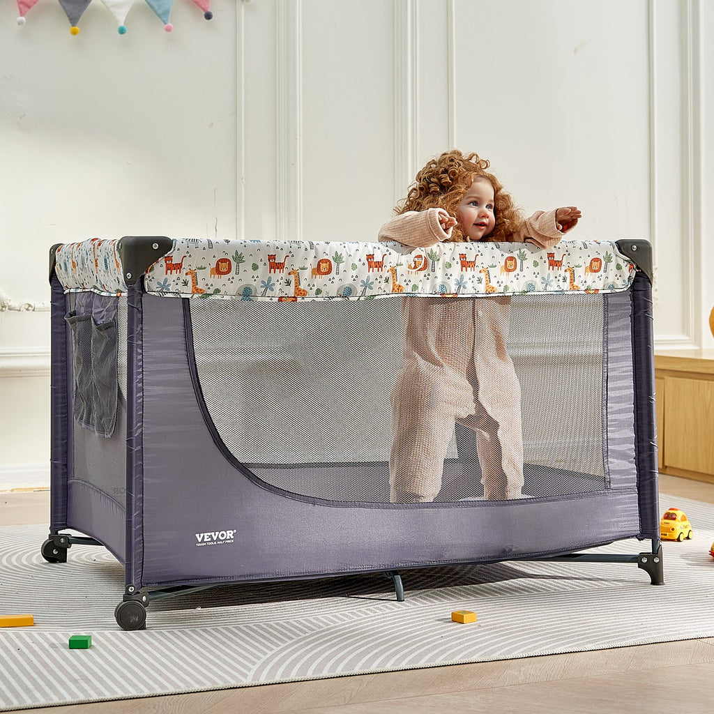 Baby Playpen Quick-Folding Portable Baby Toddler Fence Play Yard & Wheels
