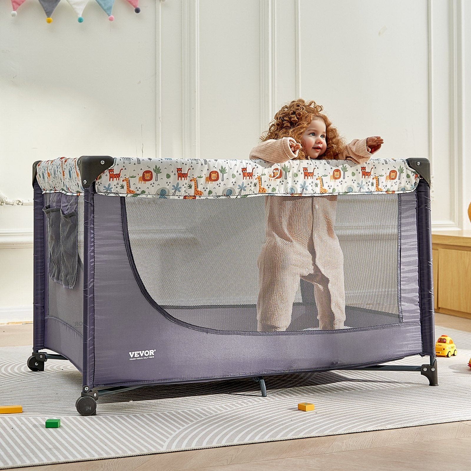 Baby Playpen Quick-Folding Portable Baby Toddler Fence Play Yard & Wheels