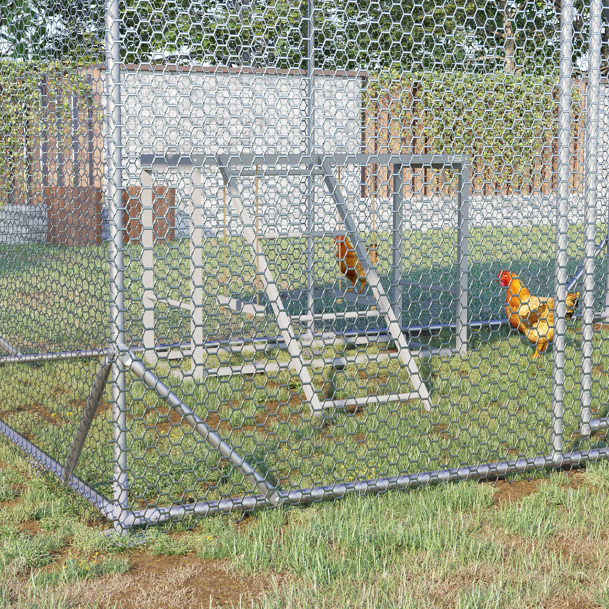 Chicken Activity Play with Swing Set for 3–4 Birds, Wooden Chicken Coop Accessory with Multiple Perches & Hen Ladder, Gray