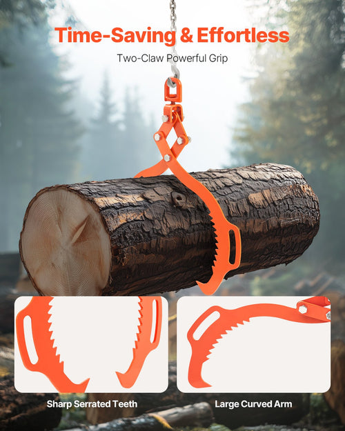 28in Log Lifting Tongs 2 Claw  Solid Steel Log Grapple Swivel Log Lifter