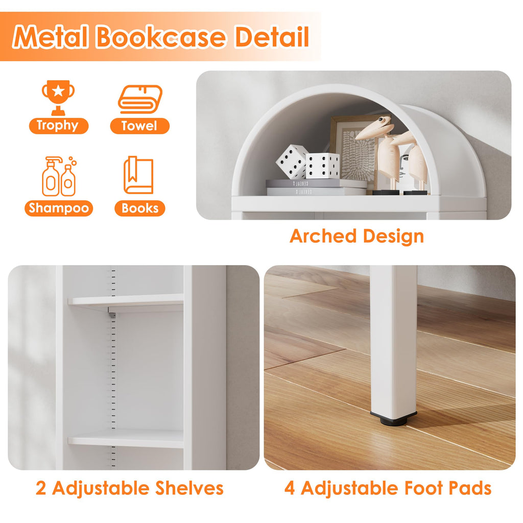 Aobabo 63inch H Arch Display Bookcase With 2 Adjustable Shelves, Kitchen Pantry Storage Bookshelf For Dining Room, Home, Office, Kitchen, Study Room, Assembly Required, White
