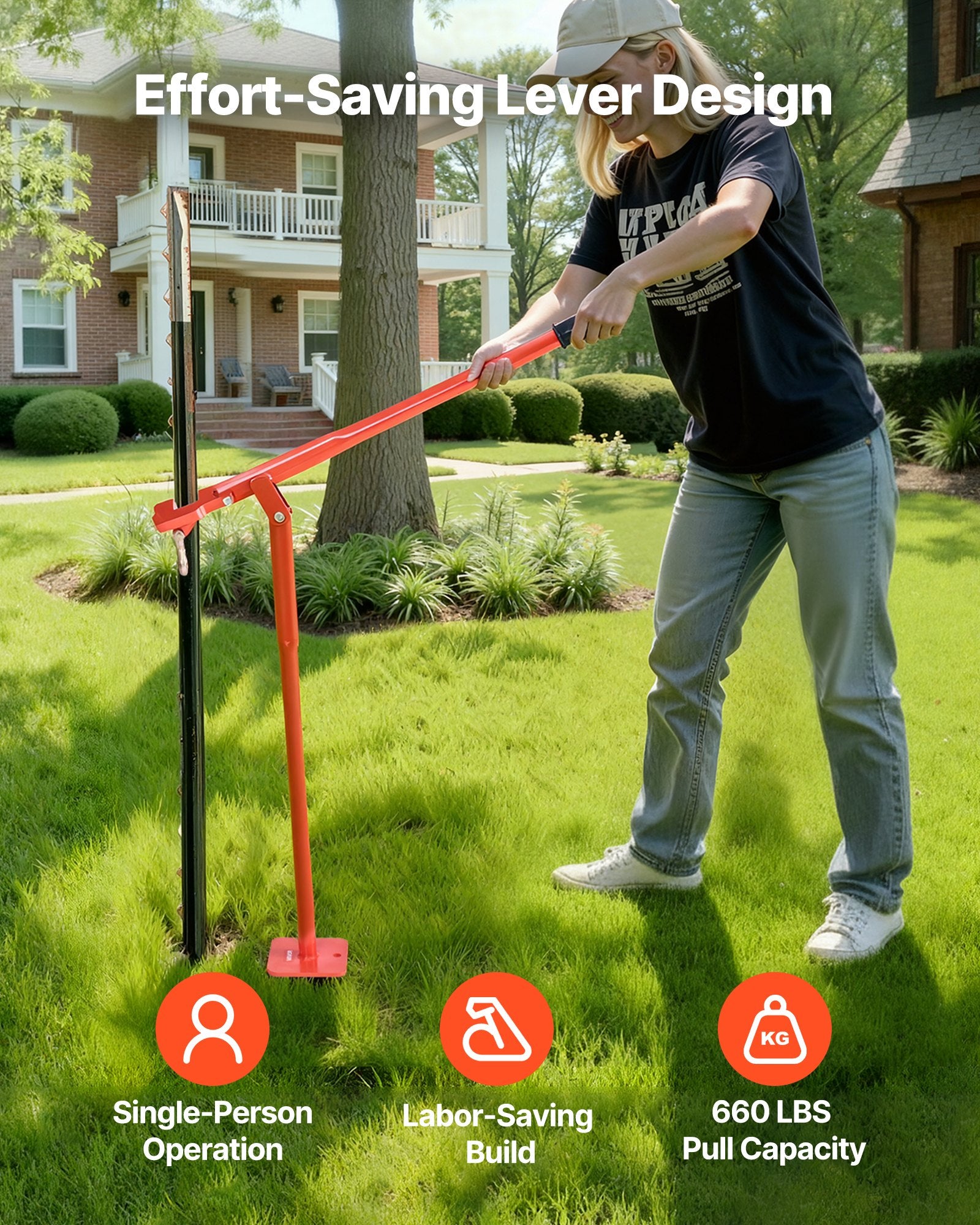 36 In T Post Puller, Heavy Duty Steel Fence Post Puller, 660lb Load Capacity, Labor-Saving T-Post Remover Tool For Round Fence Posts, Sign Posts & Tree Stumps, Lifting Chain Not Included