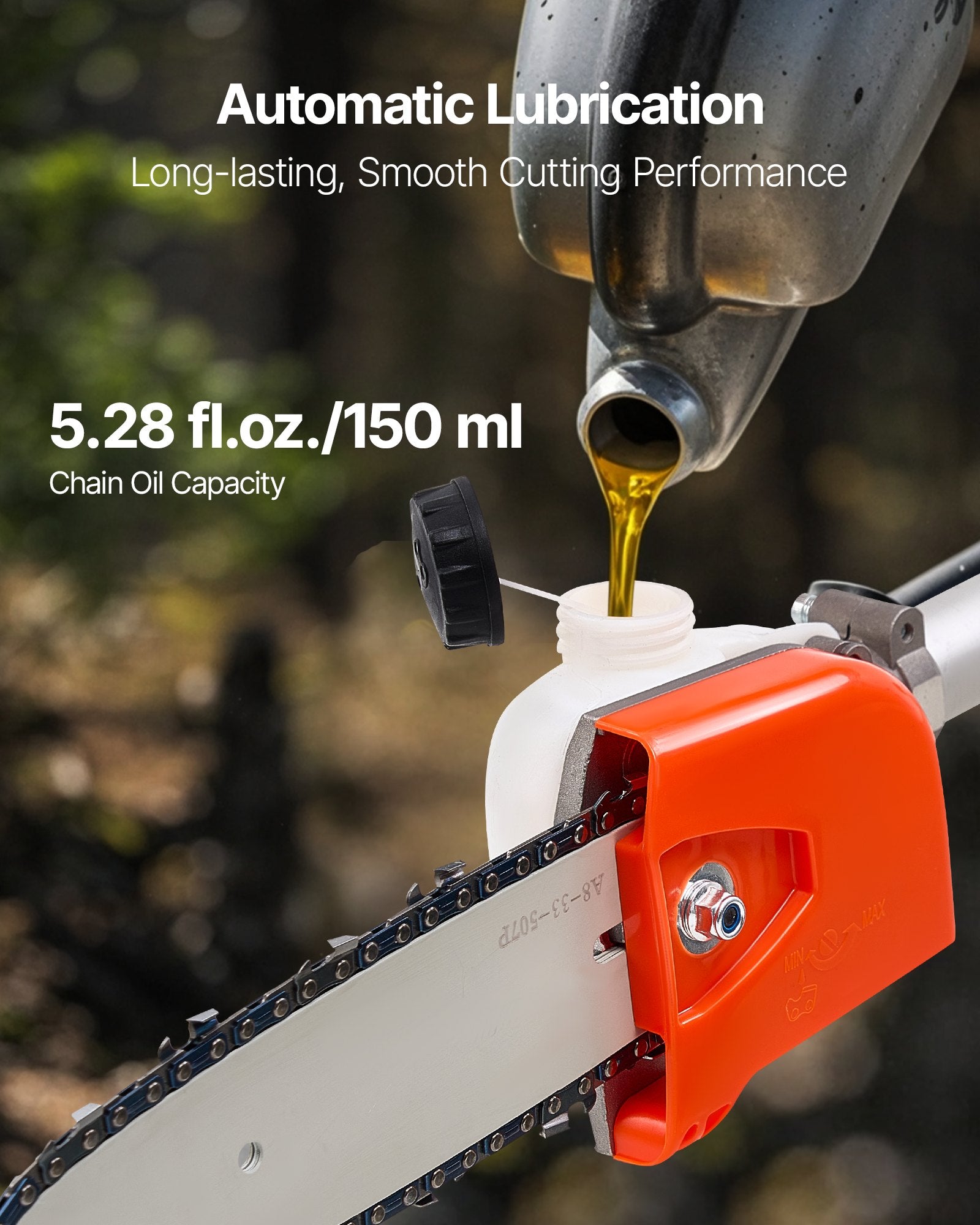 Gas Pole Saw 25CC 2-Stroke Extendable Cordless Tree Trimmer 8 In Cutting Bar