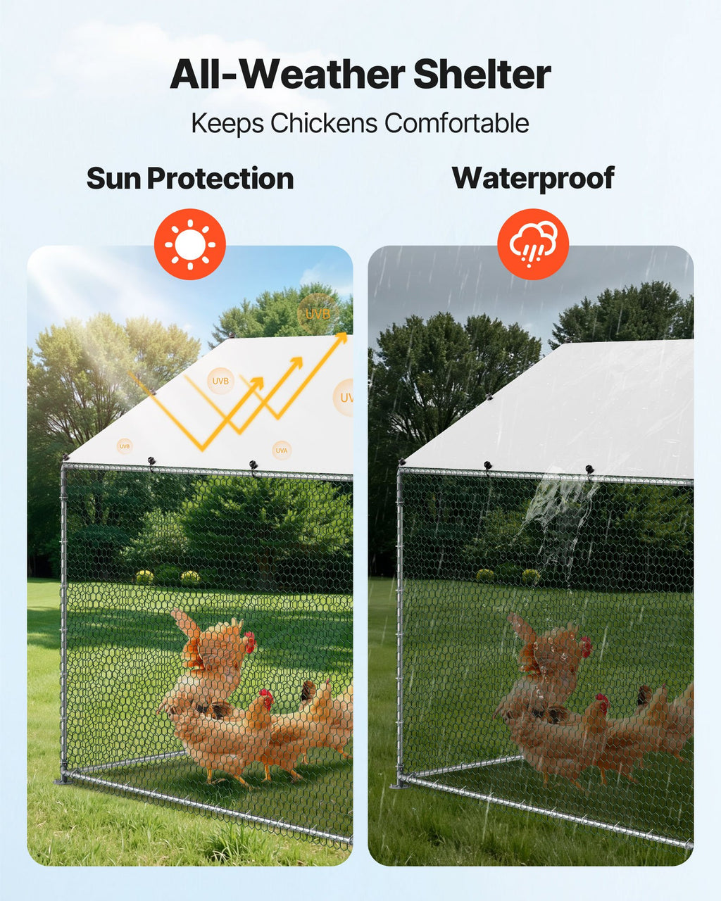 Metal Chicken Coop, 6.56x6.56x6.56ft Large Walk-in Chicken Runs With Cover, Spire Roof Hen House Enclosure With Security Lock, Outdoor Duck Rabbit Cage Poultry Pen For Backyard, Farm, Yard