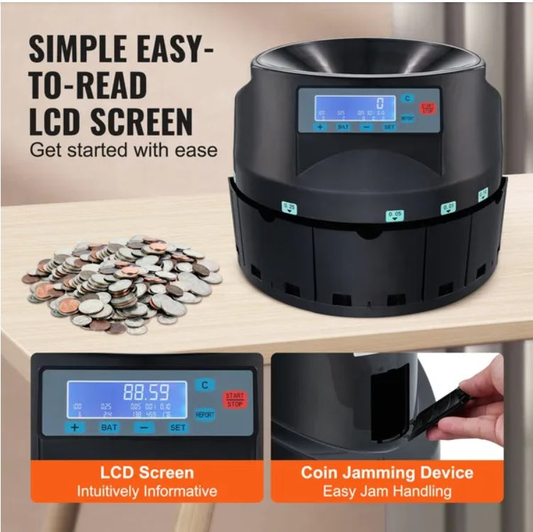 USD Coin Sorter Coin Counter Wrapper And Roller 300 Coins Min LCD Display