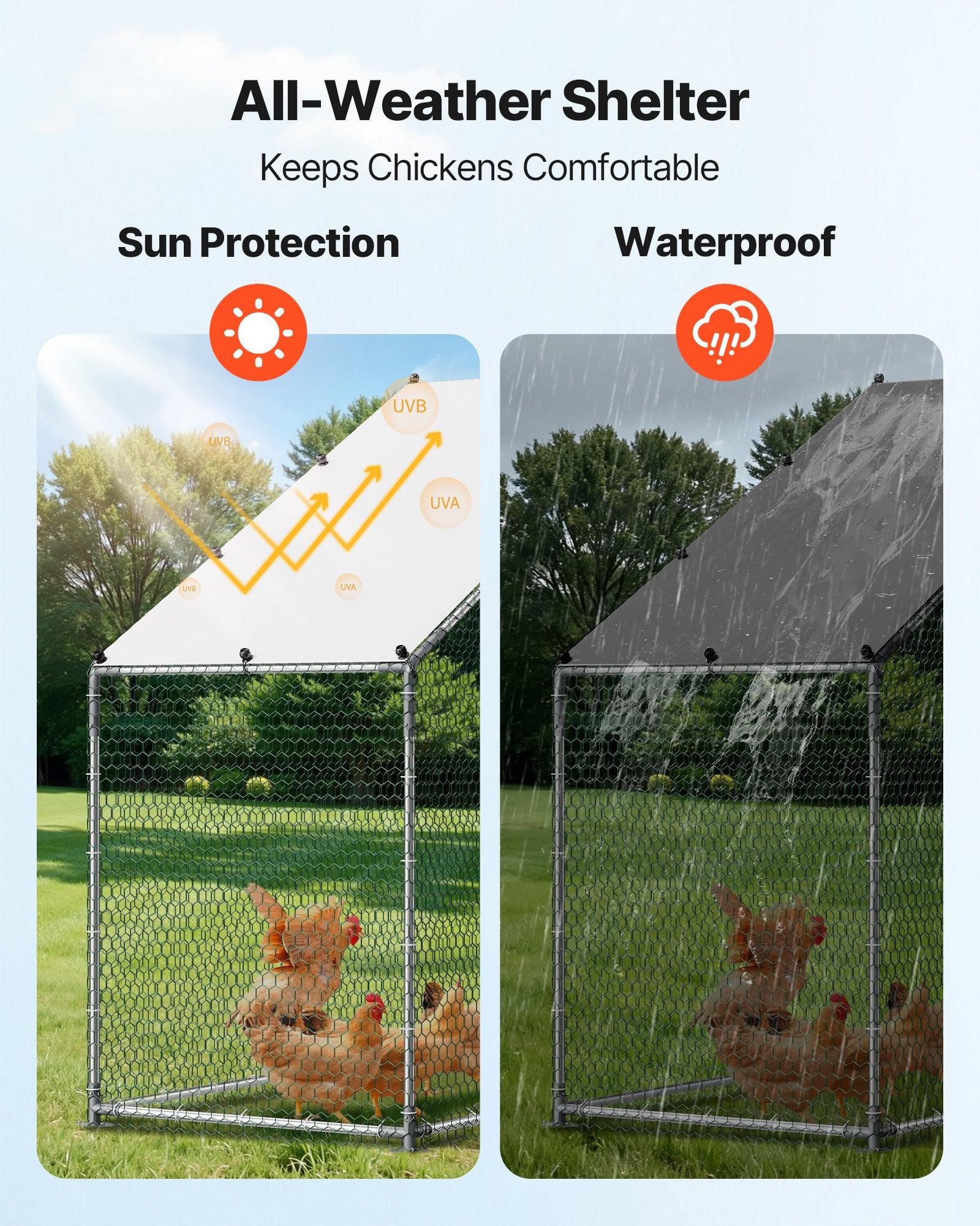 Large Metal Chicken Coop,9.8 X 3.3 X 6.6 Ft, Walk-in Chicken Run House With Waterproof Cover & Sturdy Frame, Spire Roof Poultry Cage Duck Pen For Rabbit Hen Goose Outdoor Backyard Farm Use