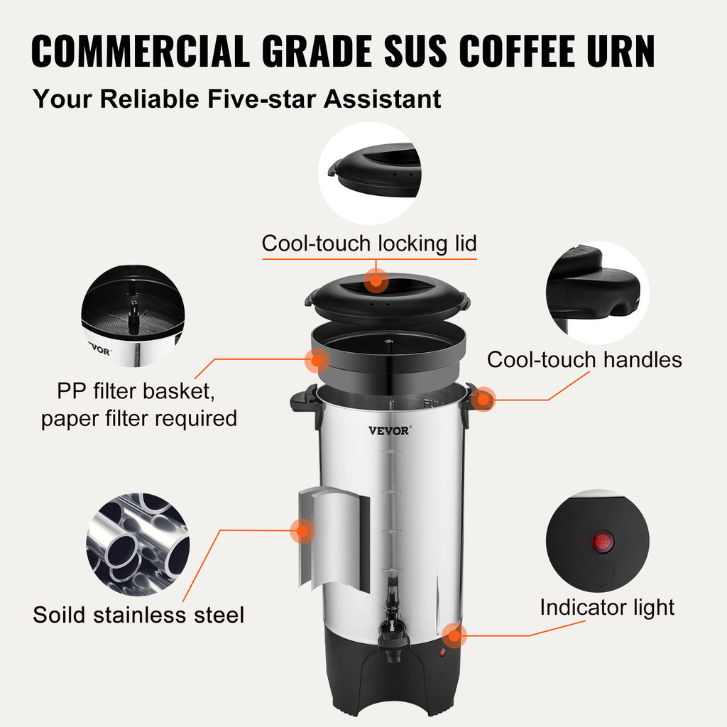 Commercial Coffee Urn 50 Cup Stainless Steel Coffee Dispenser Fast Brew