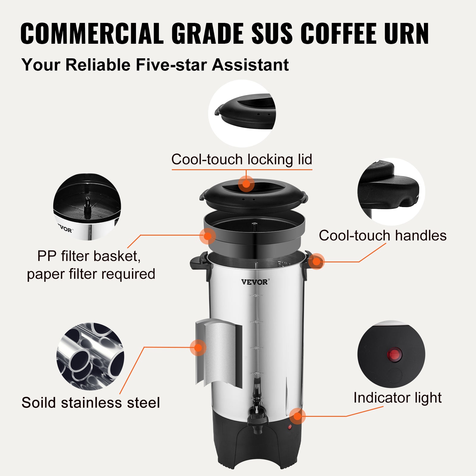 Commercial Coffee Urn 50 Cup Stainless Steel Coffee Dispenser Fast Brew