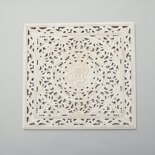 White Square Shape Handcrafted Wooden Wall Decor Elegant Home Accent