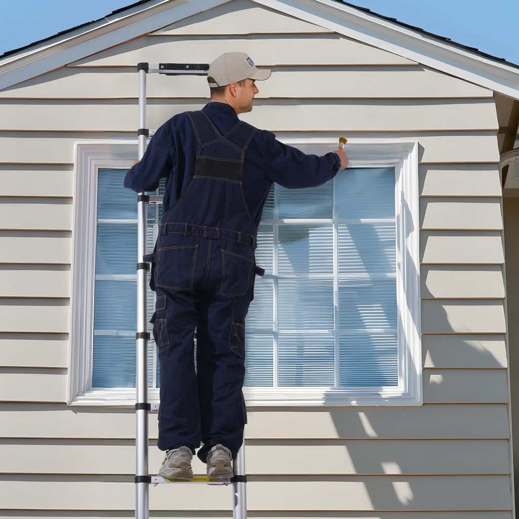 Telescoping Extension Ladder 8.5FT One-button Retraction 375 LBS Capacity