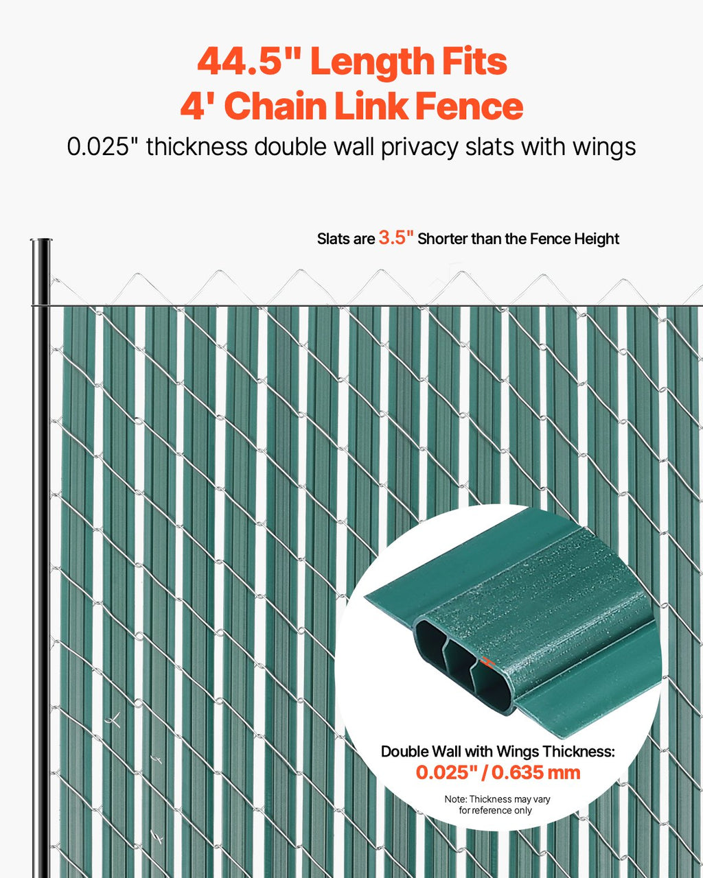 Chain Link Fence Privacy Slats Double-Wall With Wings For 4' High Fence Green