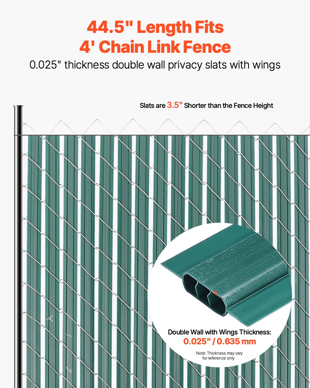 Chain Link Fence Privacy Slats Double-Wall With Wings For 4' High Fence Green