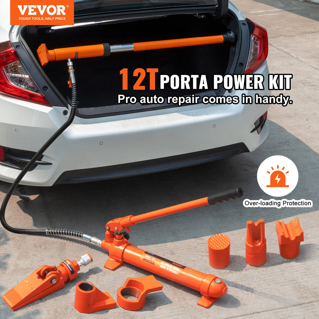 12 Ton Porta Power Kit, Hydraulic Ram With With 4.6 Ft 1.4 M Oil Hose, Portable Hydraulic Jack With Storage Case For Automotive, Garage, Farm, Mechanic