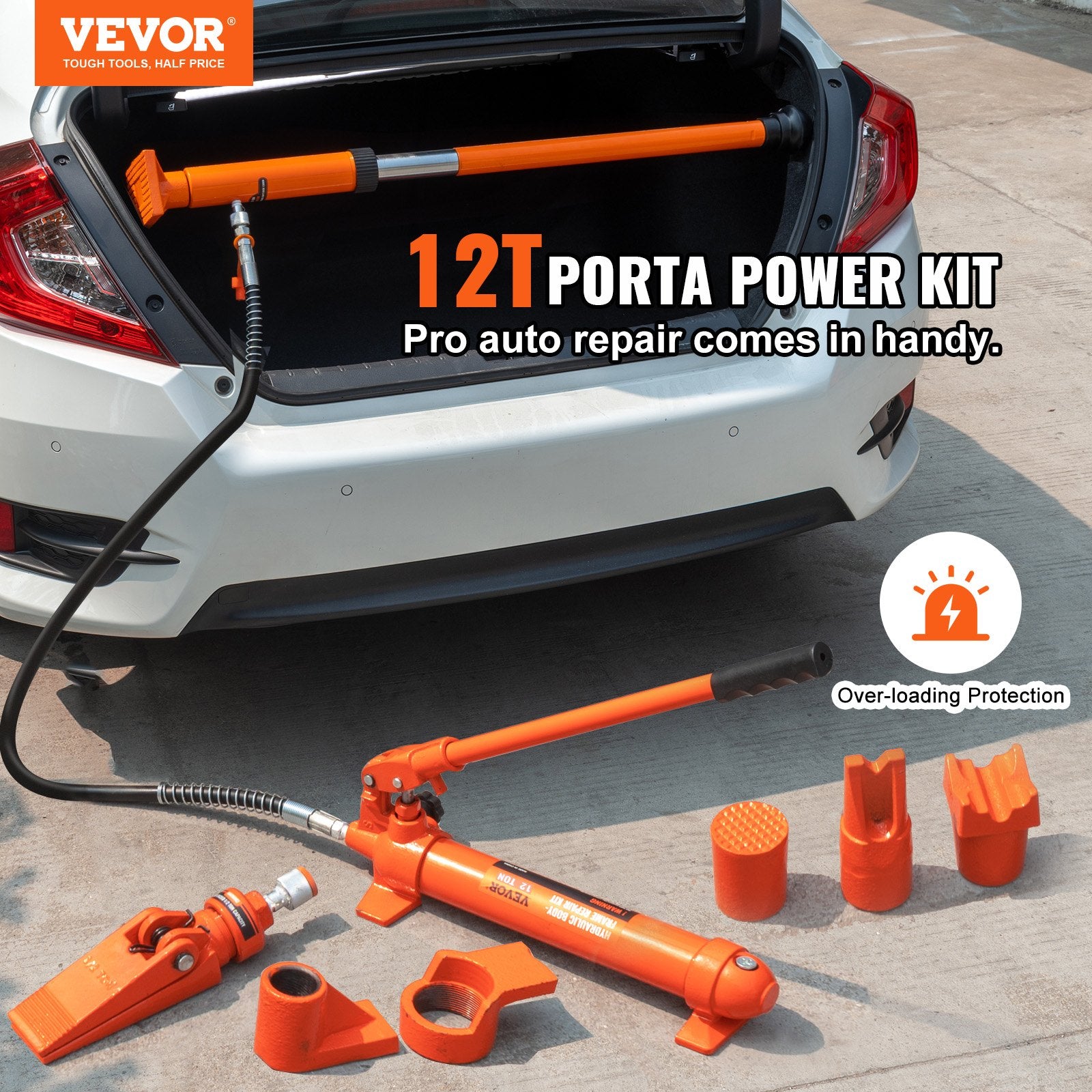 12 Ton Porta Power Kit, Hydraulic Ram With With 4.6 Ft 1.4 M Oil Hose, Portable Hydraulic Jack With Storage Case For Automotive, Garage, Farm, Mechanic