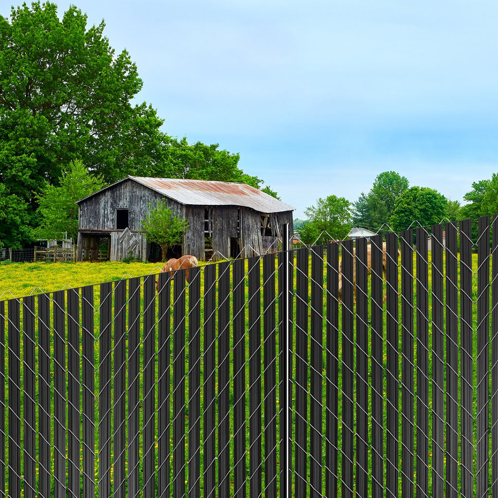 Chain Link Fence Privacy Slats Double-Wall With Wings For 8' High Fence Black