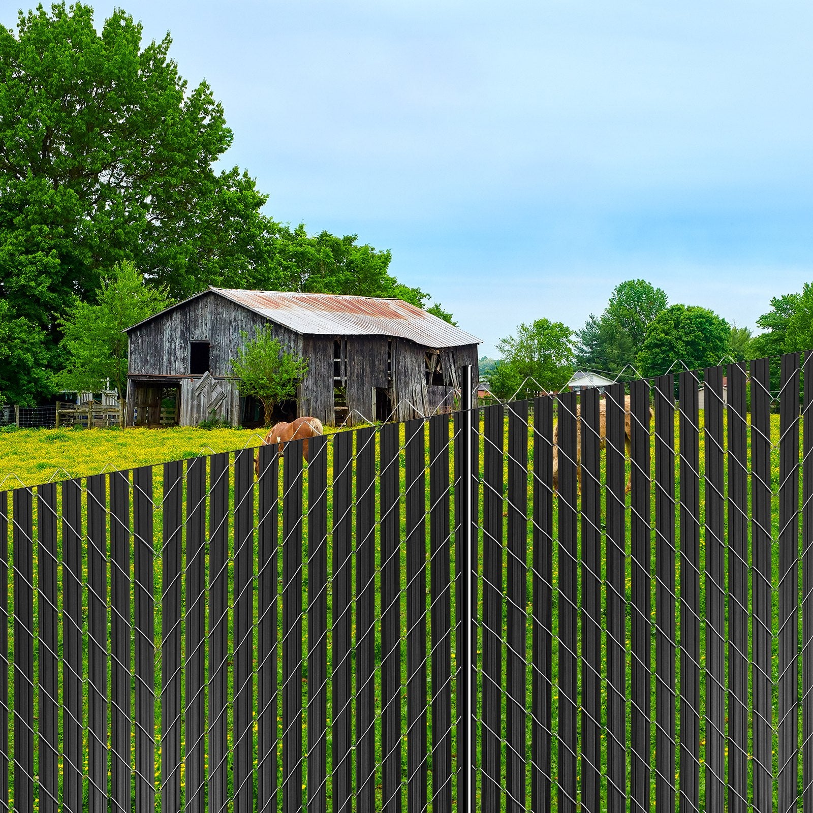 Chain Link Fence Privacy Slats Double-Wall With Wings For 8' High Fence Black