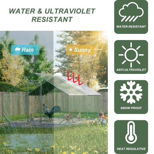 Large Metal Chicken Coop, Walk-in Chicken Run,Galvanized Wire Poultry Chicken Hen Pen Cage, Rabbits Duck Cages With Waterproof And Anti-Ultraviolet Cover For Outside 10 L X 13 W X 6.56 H