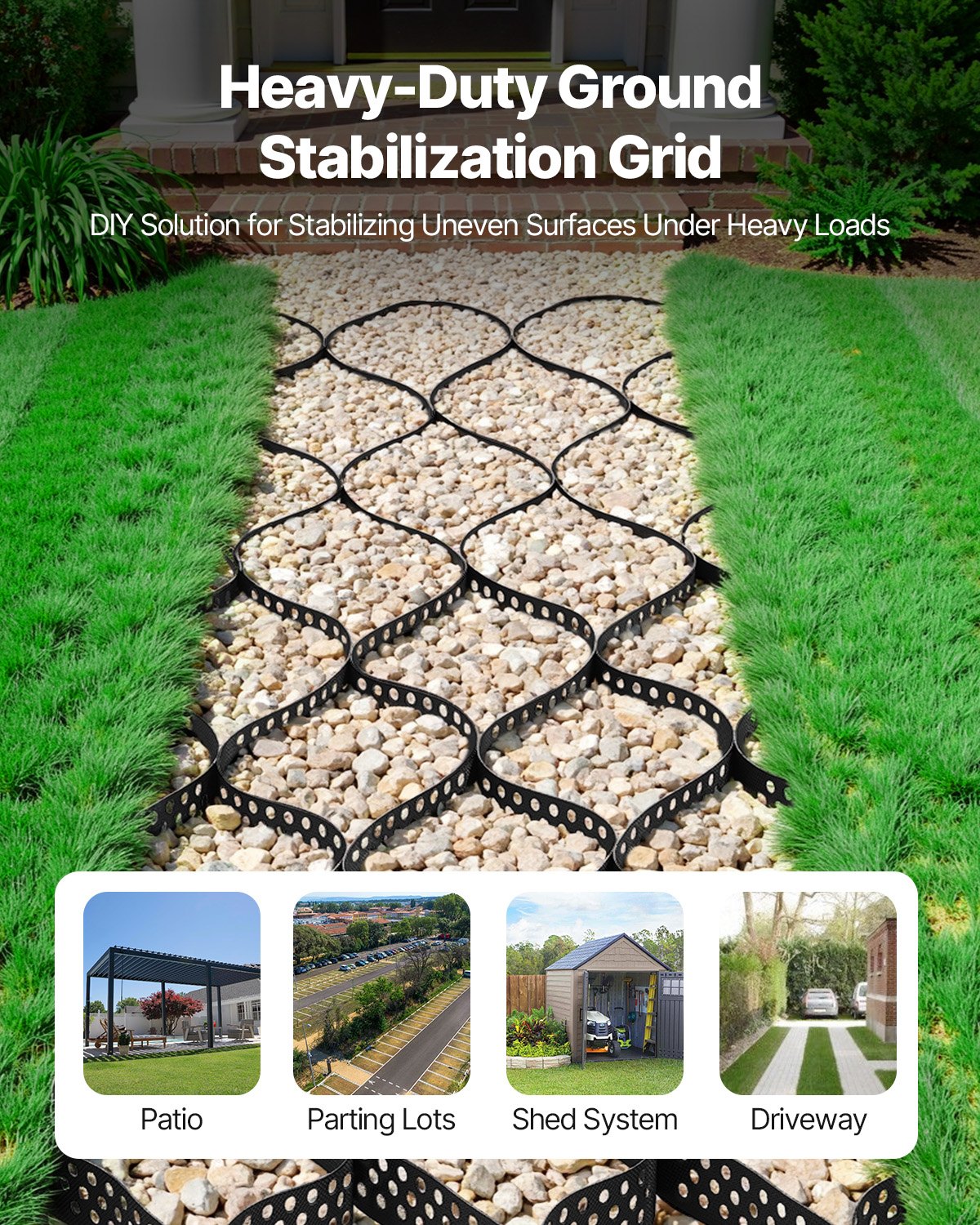 Ground Grid 2-Inch Depth Geocell Grid 32.81x9.84 FT / 10000x3000 Mm For Gravel