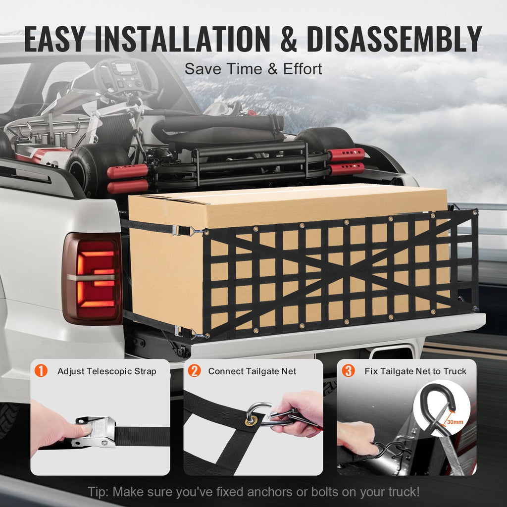 Tailgate Net Pickup Truck Tailgate Net 54" X 18" Adjustable Cross Design