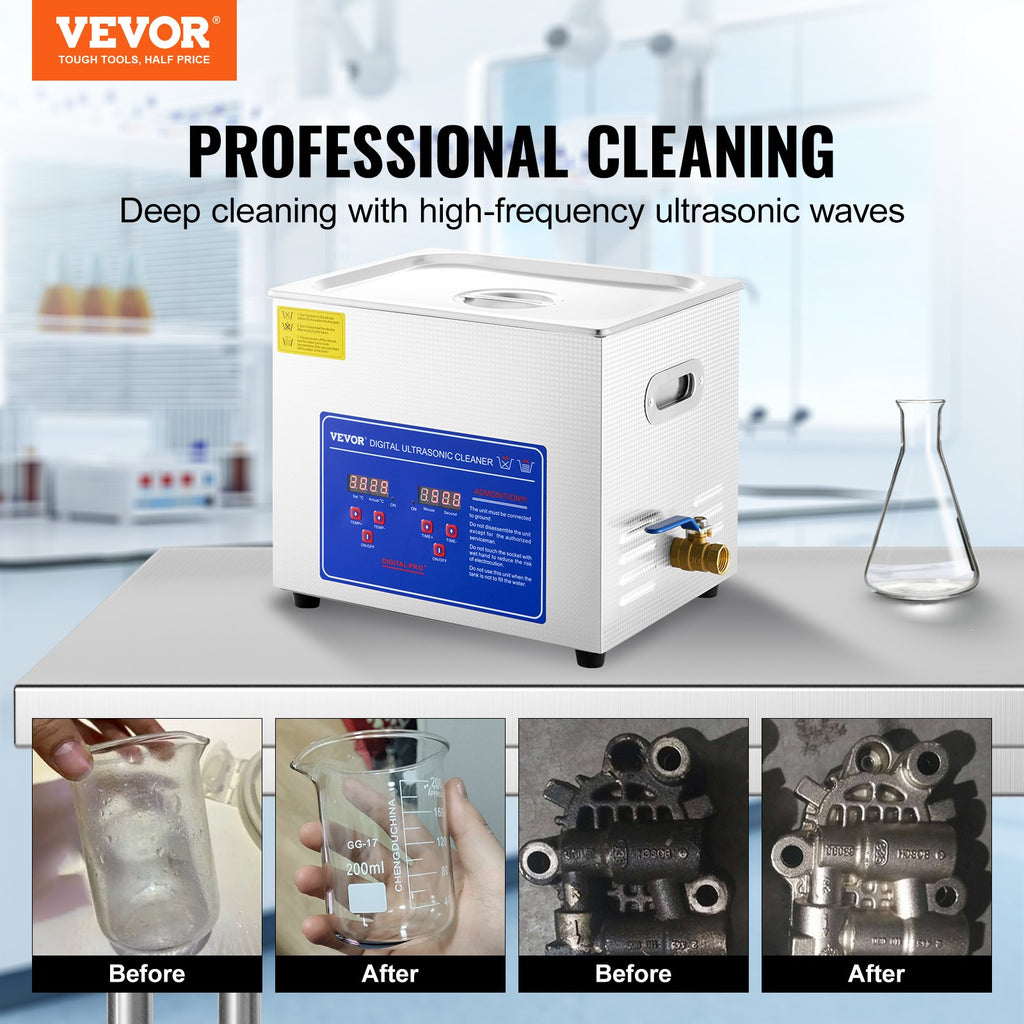 Professional Ultrasonic Cleaner, 10L Ultrasonic Jewelry Cleaner With Digital Timer & Heater, Stainless Steel Industrial SonicCleaner 40kHz For Glasses, Watches, Rings, Small Parts