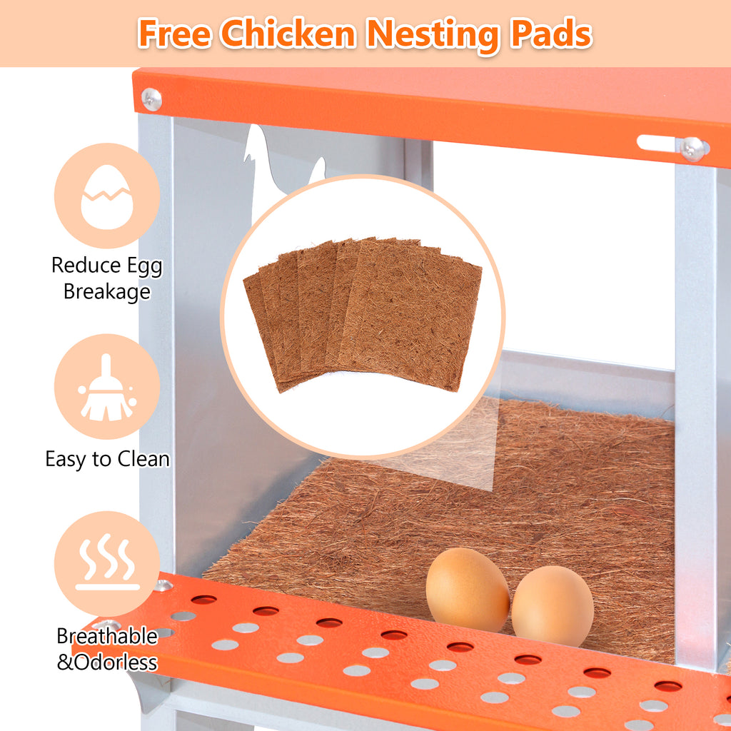 8-Bay Metal Nest Box-Wall Mount For Hens Ducks, Easy Egg   Assembly, Vented Galvanized Steel Coop Equipment Orange