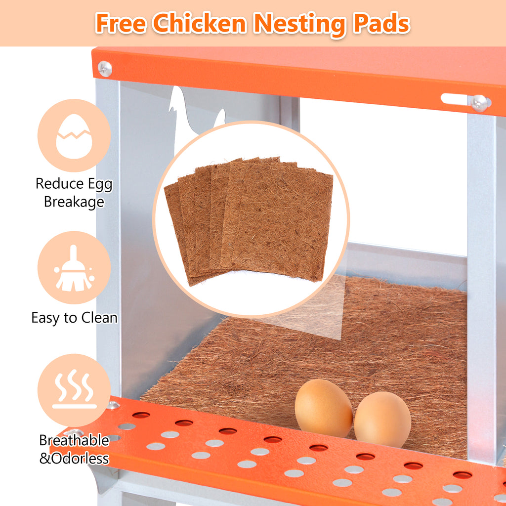 6-Bay Metal Nest Box-Wall Mount For Hens Ducks, Easy Egg  Assembly, Vented Galvanized Steel Coop Equipment Orange