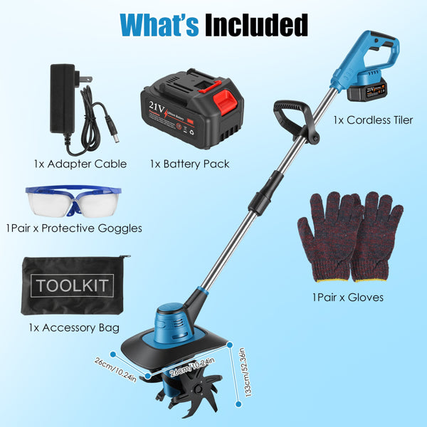 Cordless Tiller Cultivator,800W Electric Cordless Tiller Cultivator, 21V Battery Powered Soil Tiller With 6.69' Depth 8.66' Width, Handheld Garden Cultivator For Garden Yard Planting