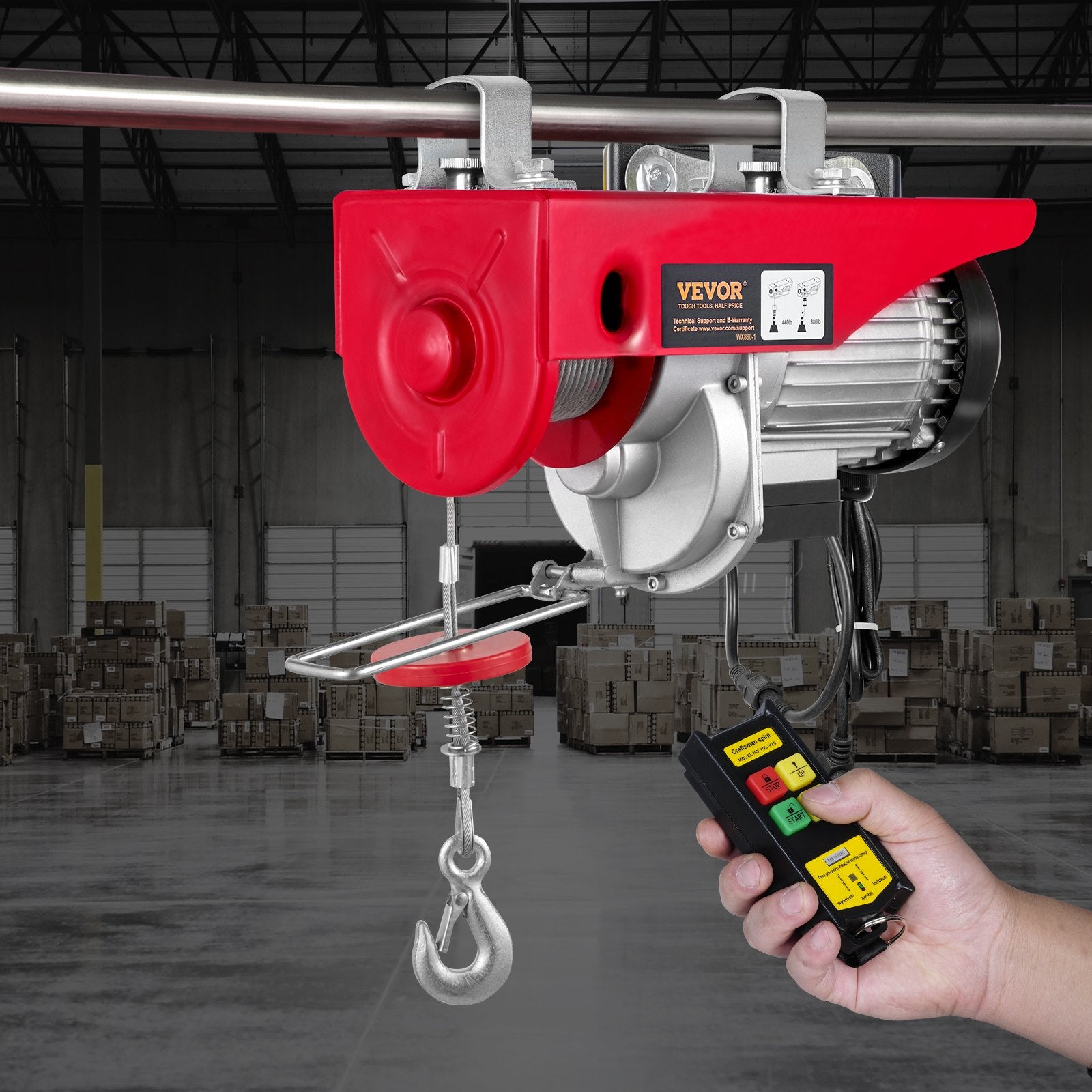 880lbs Wireless Remote Control Electric Hoist ,Electric Hoist With Remote Control 110 Volt, 40ft/20ft Lifting Height Pure Copper Motor Attic Lift, For Garage Warehouse Factory
