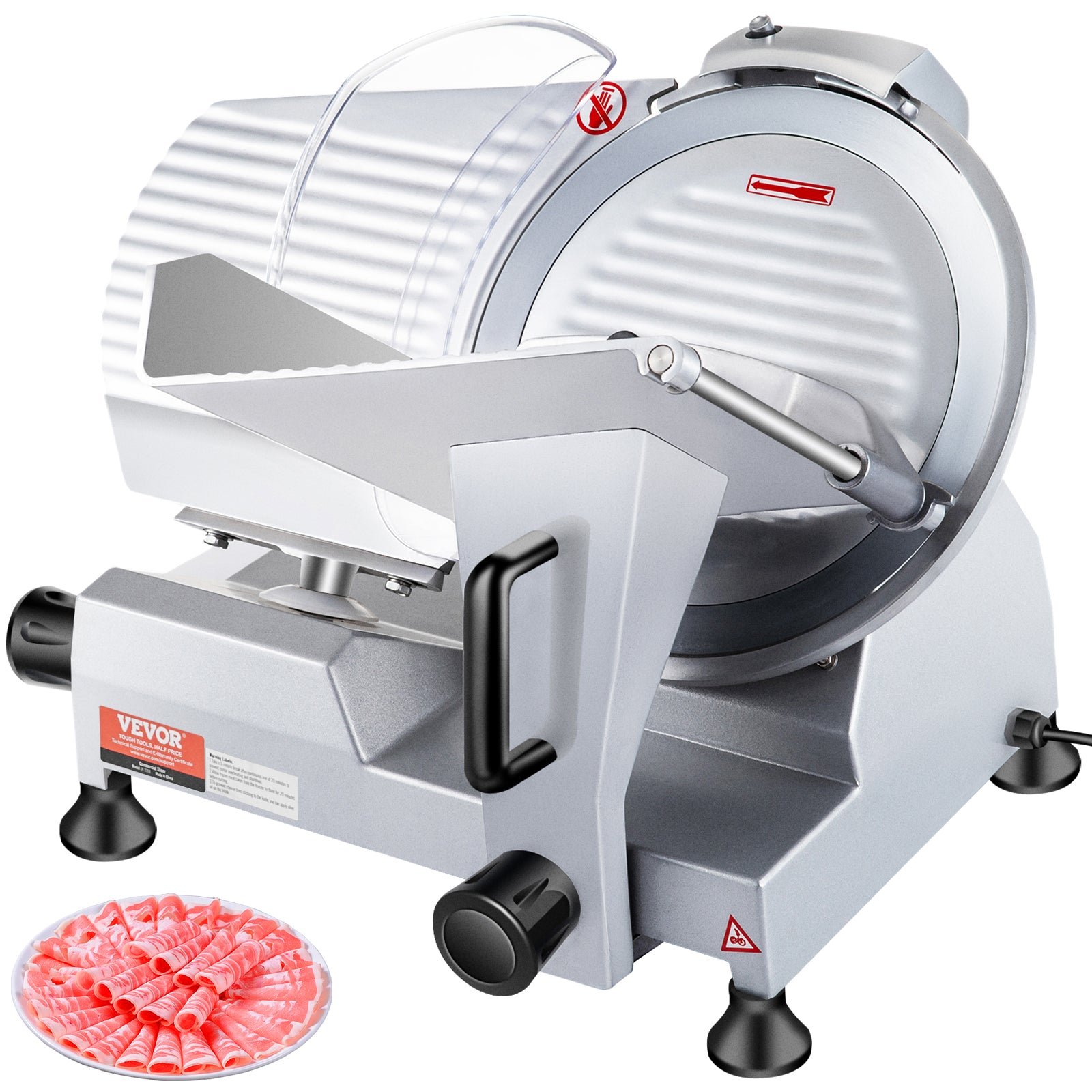 240W Commercial Meat Slicer, Electric Deli Food Slicer, Carbon Steel Blade Electric Food Slicer, 350-400RPM Meat Slicer, 0 - 0.47 Inch Thickness Adjustable For Commercial And Home Use