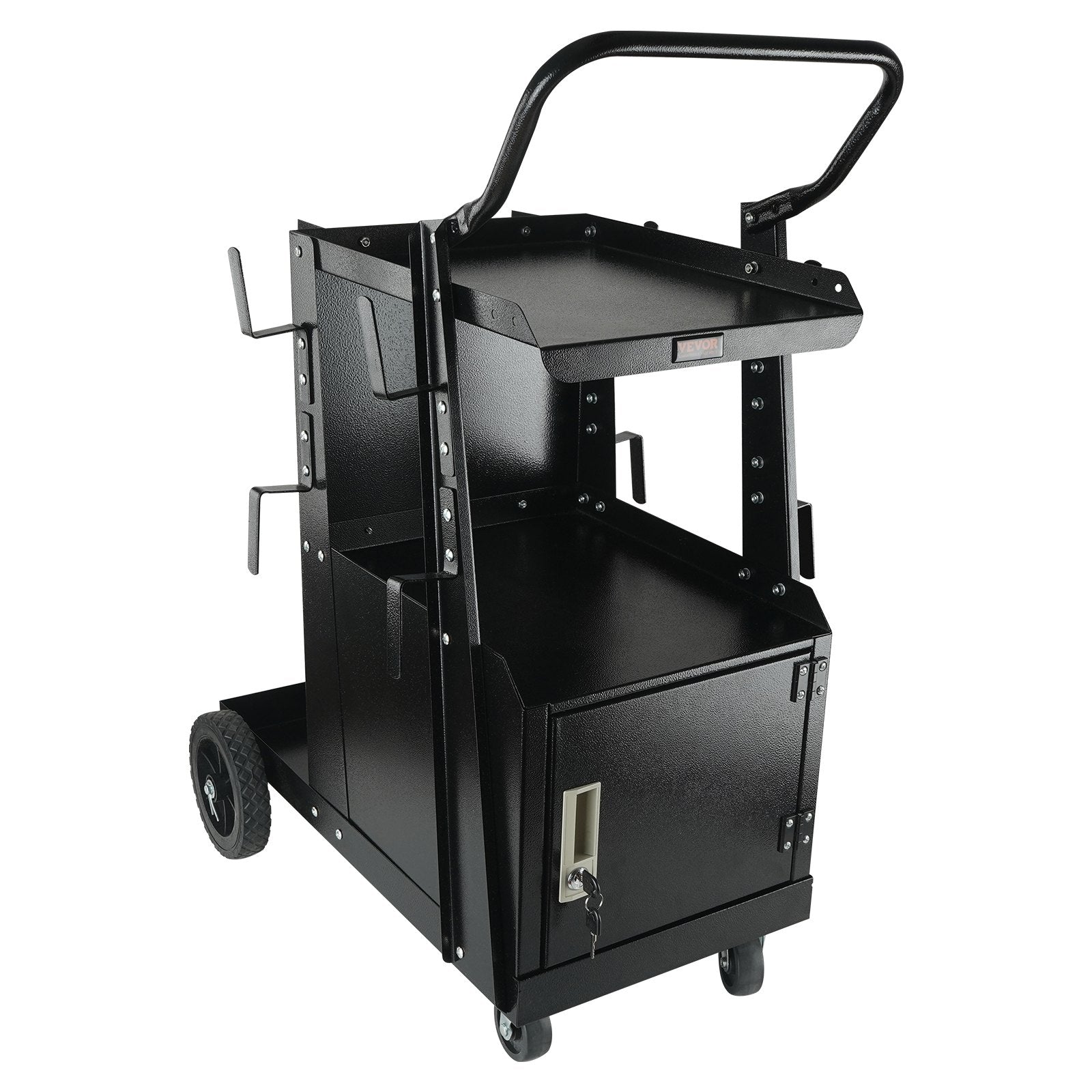 Welding Cart, 2-Tier Heavy Duty Welder Cart With Anti-Theft Lockable Cabinet, 265LBS Weight Capacity, 360 Swivel Wheels, Tank Storage Safety Chains, Welding Cabinet For TIG, ARC, Plasma Cutter