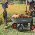 Dump Cart, Poly Garden Dump Cart With Easy To Assemble Steel Frame, Dump Wagon With 2-in-1 Convertible Handle, Utility Wheelbarrow 600 Lbs Capacity, 10 Inch Tires