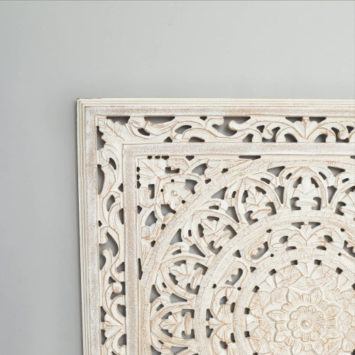 White Square Shape Handcrafted Wooden Wall Decor Elegant Home Accent