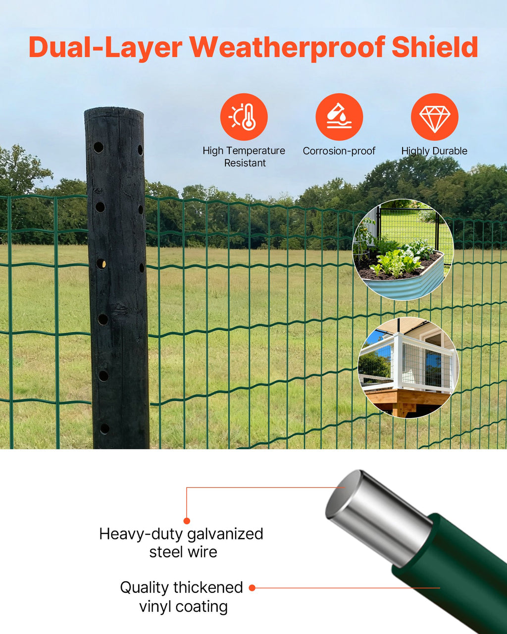 Farm Fence, 47 X 984 In, 2 X 4 In Mesh 2.1mm Galvanized Steel Wire Fencing For Cattle, Hog & Sheep, Heavy Duty Vinyl Coated Livestock Fence For Animal Enclosures, Cage Wire, Garden Fences, Green