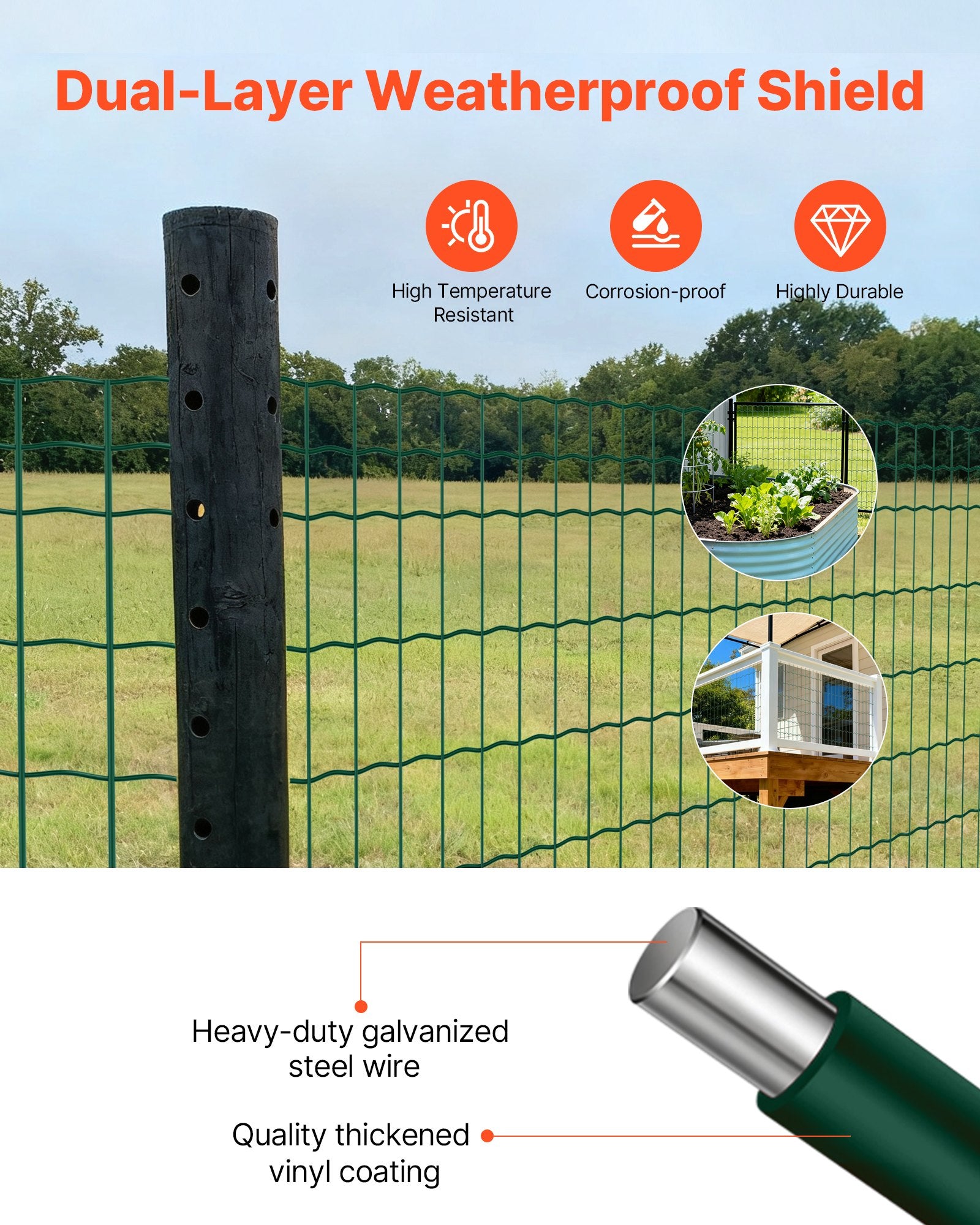 Farm Fence, 47 X 984 In, 2 X 4 In Mesh 2.1mm Galvanized Steel Wire Fencing For Cattle, Hog & Sheep, Heavy Duty Vinyl Coated Livestock Fence For Animal Enclosures, Cage Wire, Garden Fences, Green