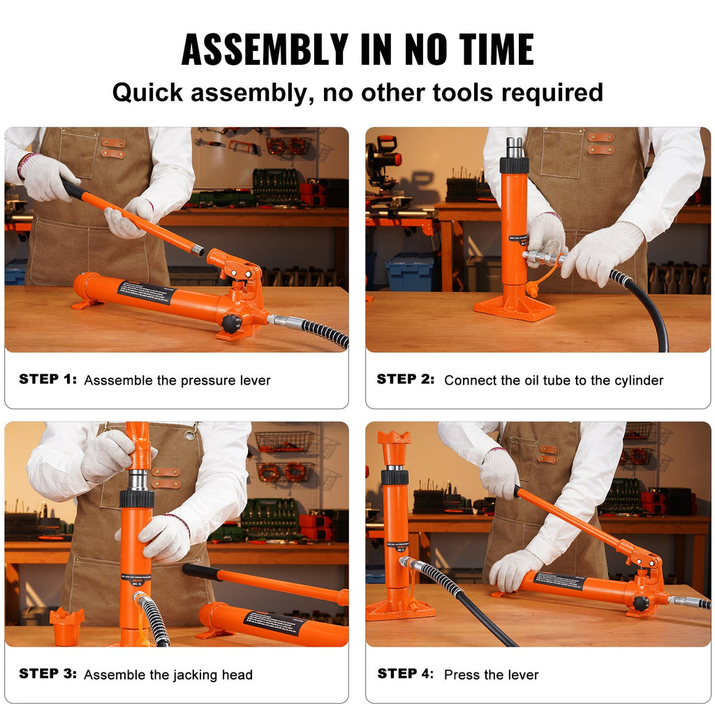 12 Ton Porta Power Kit, Hydraulic Ram With With 4.6 Ft 1.4 M Oil Hose, Portable Hydraulic Jack With Storage Case For Automotive, Garage, Farm, Mechanic