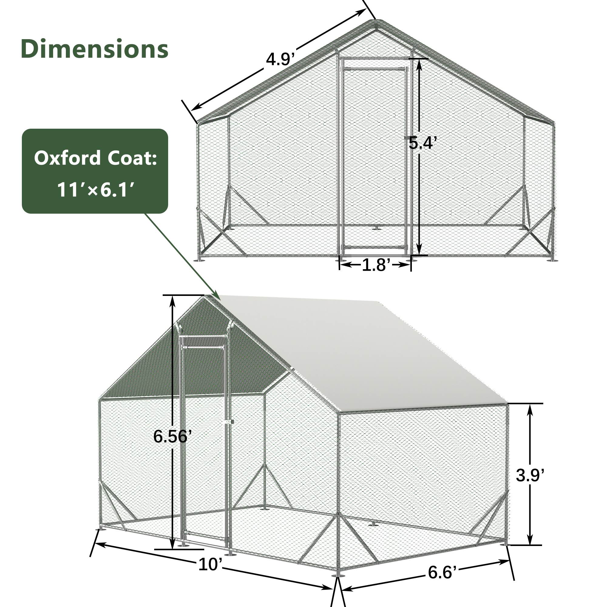 Large Metal Chicken Coop, Walk-in Chicken Run, Galvanized Wire Poultry Chicken Hen Pen Cage, Rabbits Duck Cages With Waterproof And Anti-Ultraviolet Cover For Outside