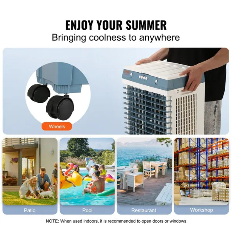 Evaporative Air Cooler, Oscillating Swamp Cooler With Adjustable 3 Speeds, Portable Air Cooler For Indoor Outdoor Use
