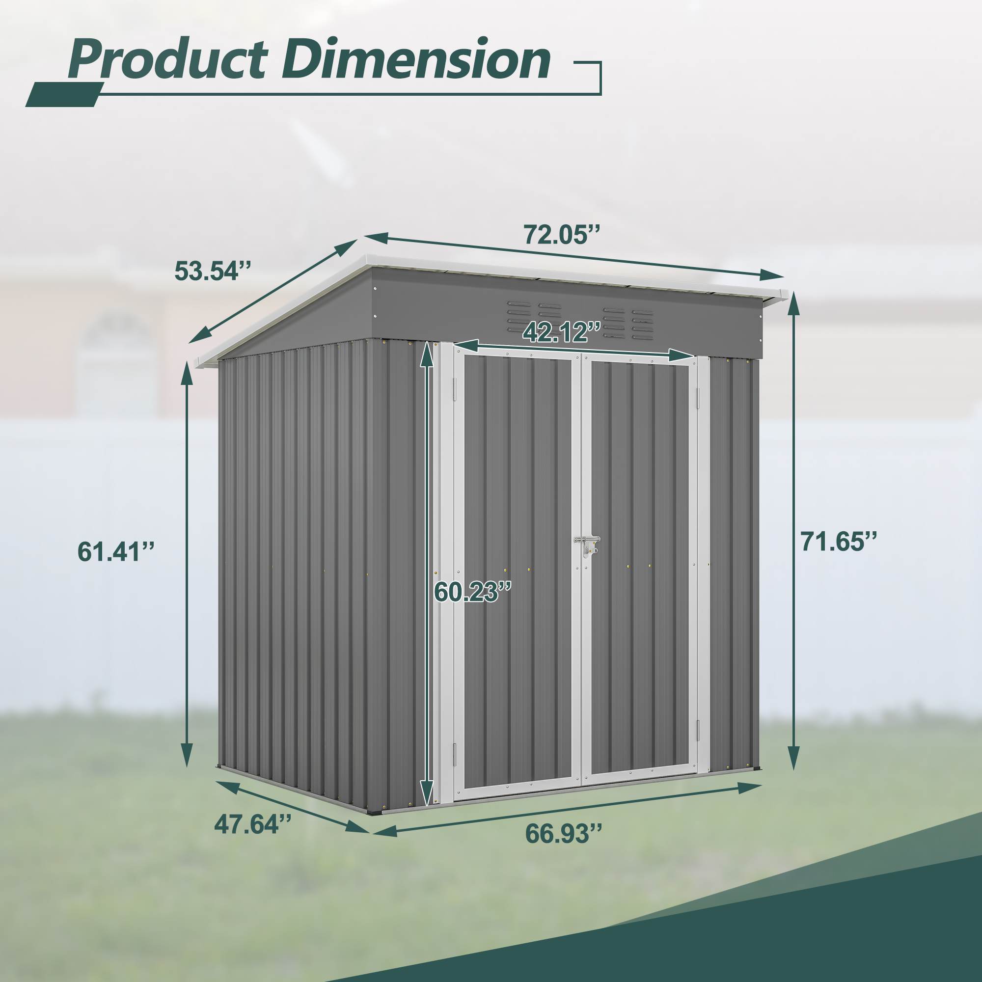 6'x4' Outdoor Metal Storage Shed For Farm
 Tools Lockable Door With Floor Frame
