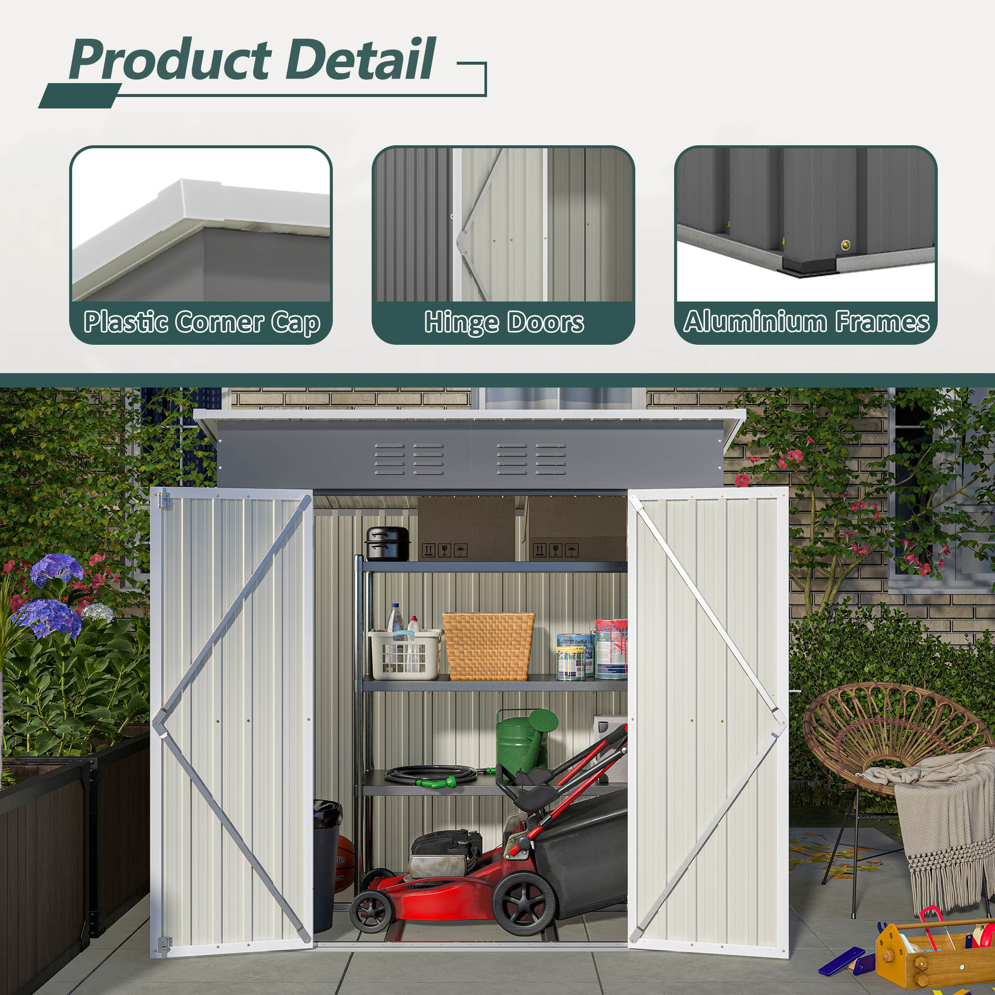 6'x4' Outdoor Metal Storage Shed For Farm
 Tools Lockable Door With Floor Frame
