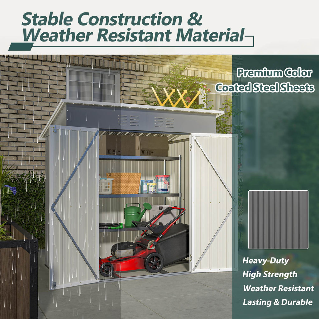 6'x4' Outdoor Metal Storage Shed For Farm
 Tools Lockable Door With Floor Frame