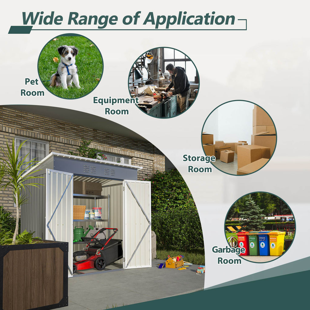 6'x4' Outdoor Metal Storage Shed For Farm
 Tools Lockable Door With Floor Frame