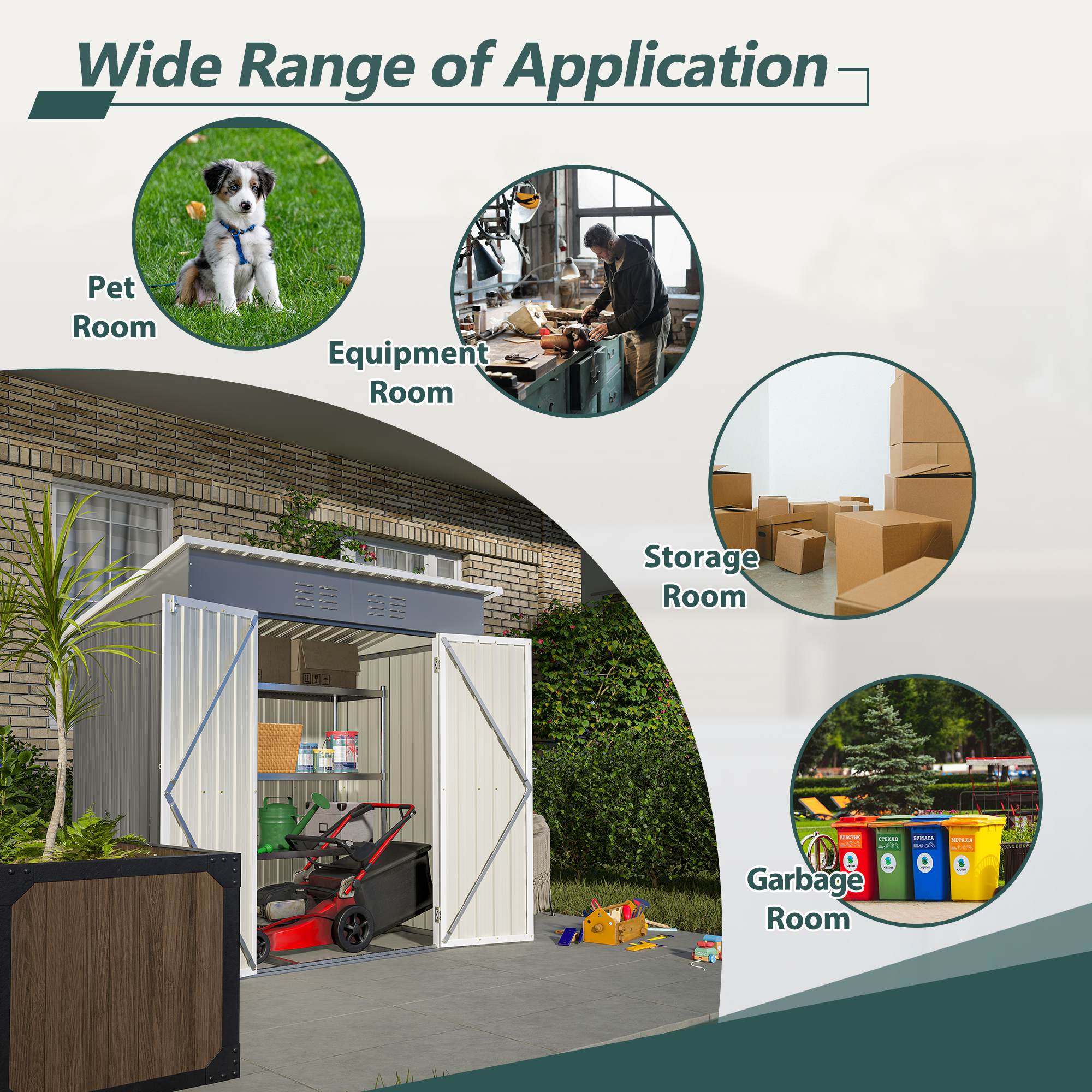 6'x4' Outdoor Metal Storage Shed For Farm
 Tools Lockable Door With Floor Frame