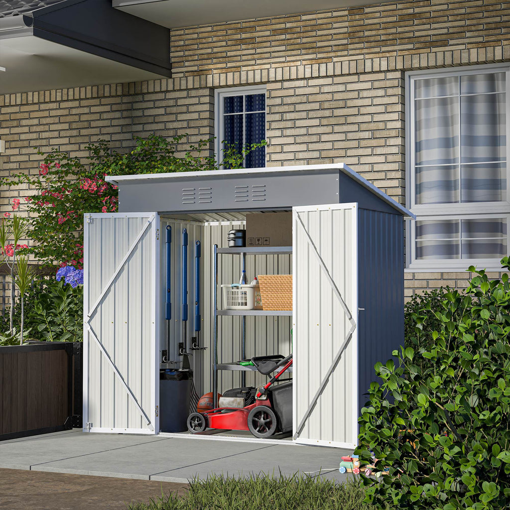 6'x4' Outdoor Metal Storage Shed For Farm
 Tools Lockable Door With Floor Frame