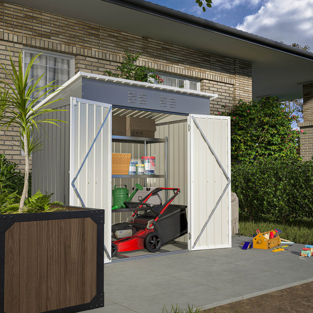 6'x4' Outdoor Metal Storage Shed For Farm
 Tools Lockable Door With Floor Frame