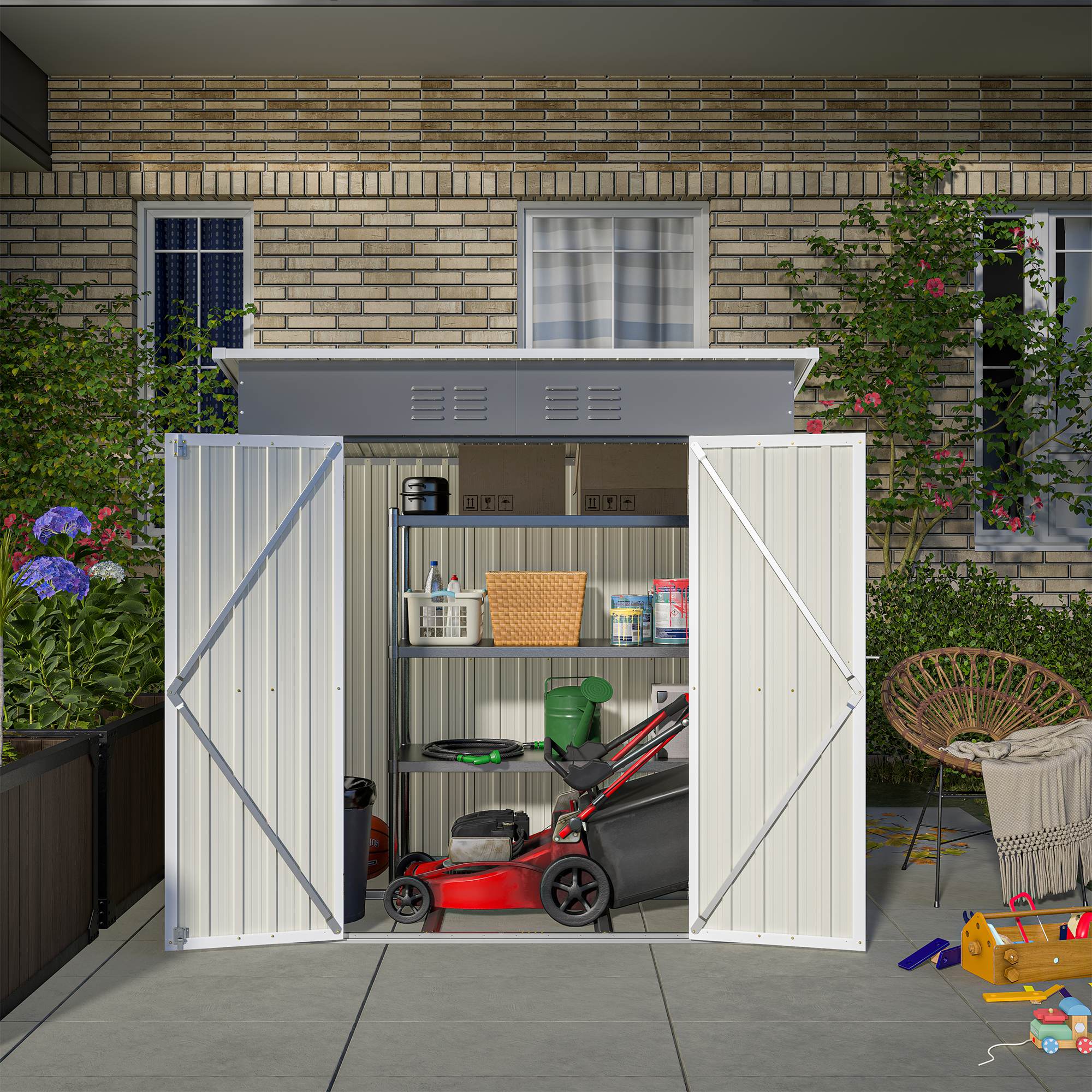 6'x4' Outdoor Metal Storage Shed For Farm
 Tools Lockable Door With Floor Frame