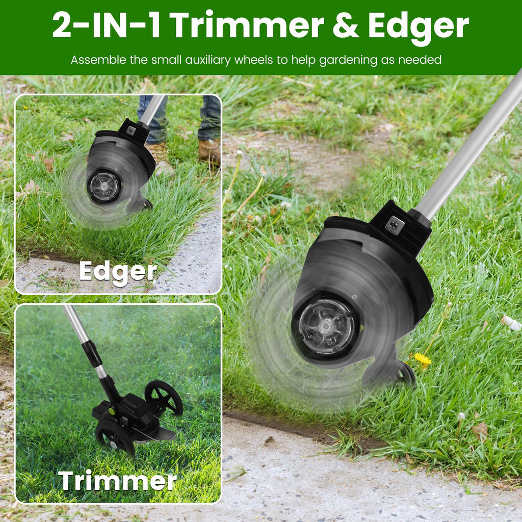 1Set 21V Electric Weed Edger Cordless String Trimmer With 2Pcs3000mAh Batteries 3.6-4.6FT Length 90 Degree Rotatable Angle Saw Blades Steel Blades String Blades Fedex Shipping