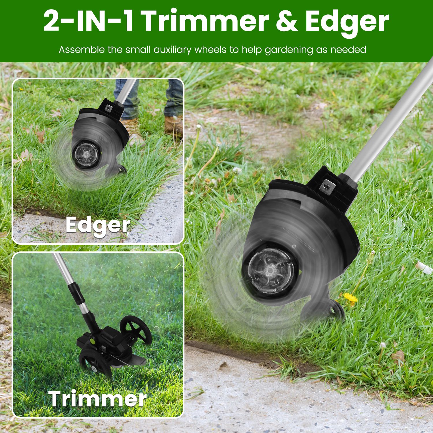 1Set 21V Electric Weed Edger Cordless String Trimmer With 2Pcs3000mAh Batteries 3.6-4.6FT Length 90 Degree Rotatable Angle Saw Blades Steel Blades String Blades Fedex Shipping