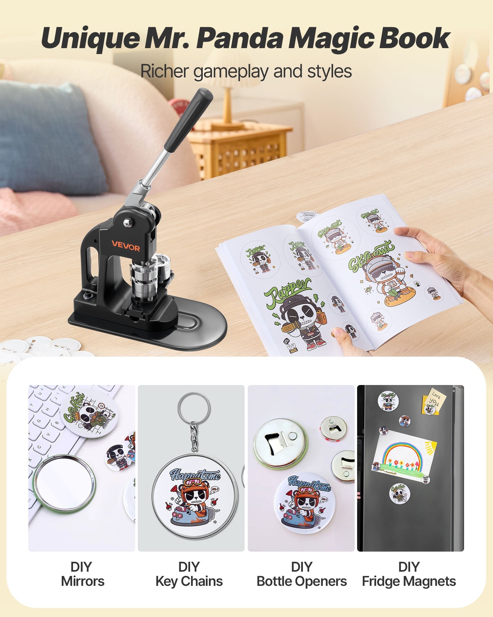 Button Maker Machine, 1 In, Pin Maker Machine With 500pcs Button Parts, Circle Cutter, Hex Wrenches And Magic Book, Ergonomic Handle, For DIY Badges, Personalized Pins And Key Chains, Black